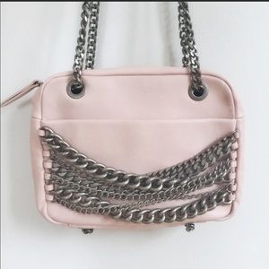 Zara pink silver chains faux leather shoulder bag